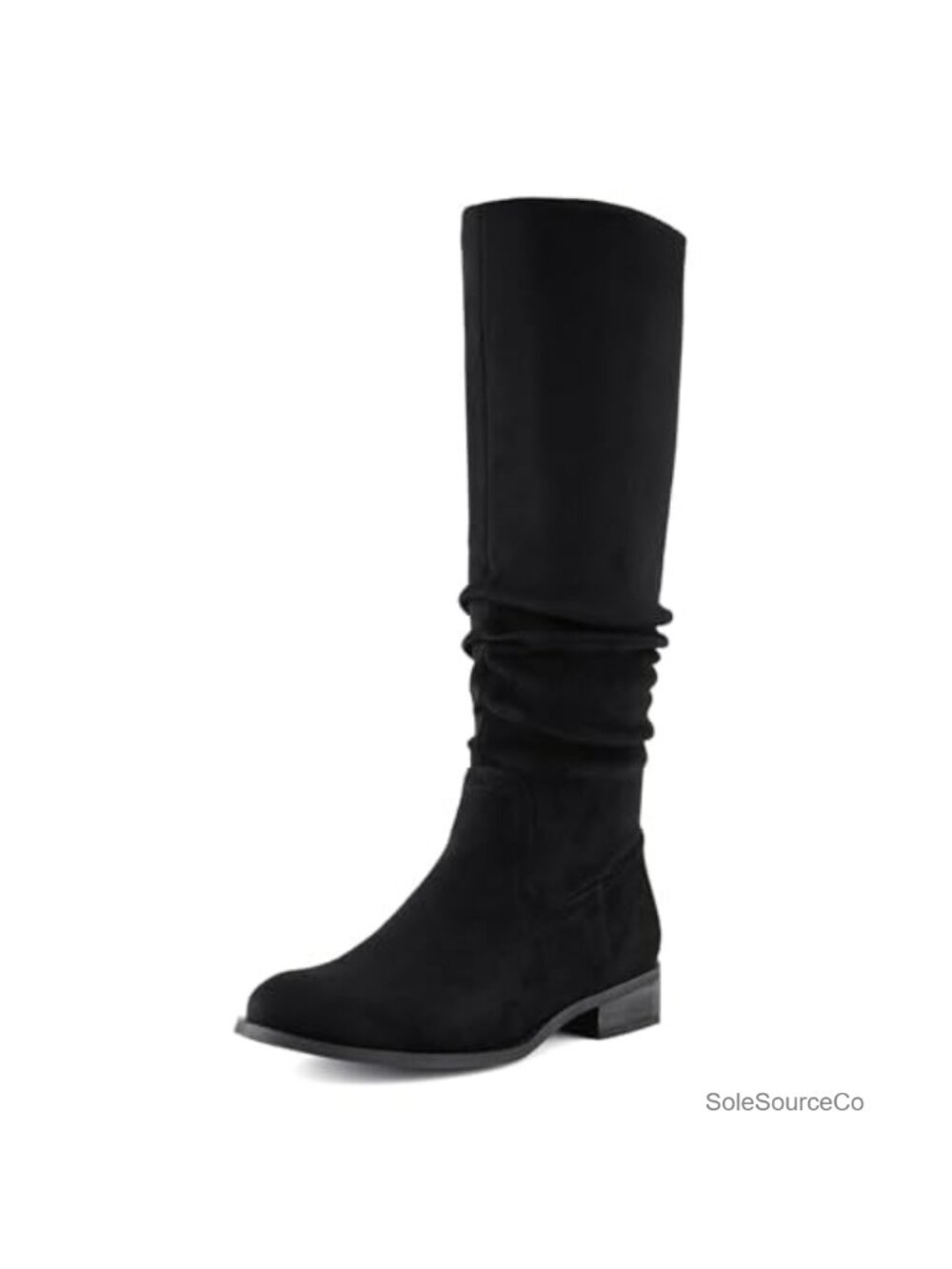 Knee High Boots Slouch Flat Low Heel Faux Suede Pointed Toe Side Zip